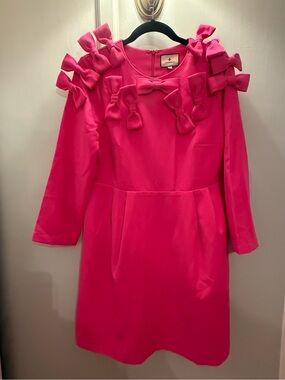 Tuckernuck Bright Pink Bow-Embellished Long Sleeve Dress